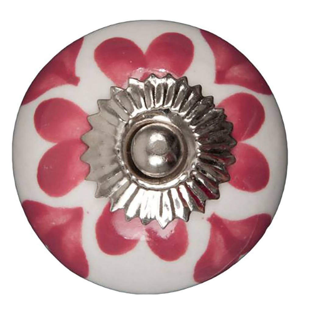 Meubelknop 40mm wit roze hartjes