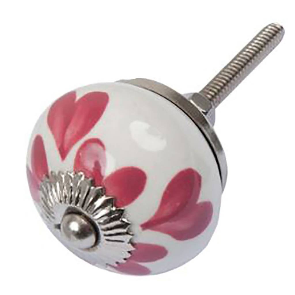 Furniture knob 40mm white pink hearts