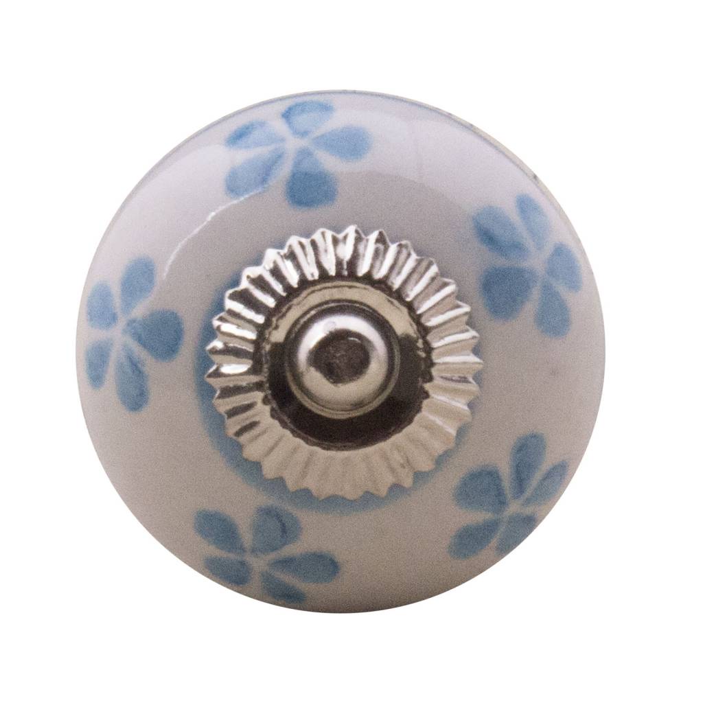 Meubelknop 40mm wit blauw bloemetjes