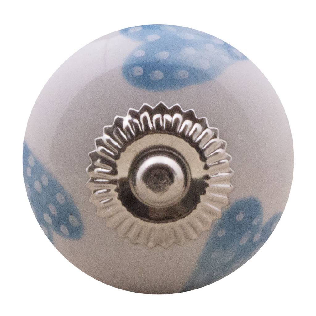 Furniture knob 40mm white blue dotted hearts - light