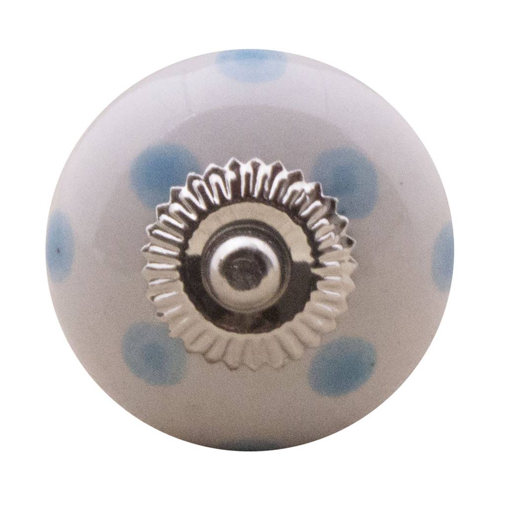 Furniture knob 40mm white blue dotted - light