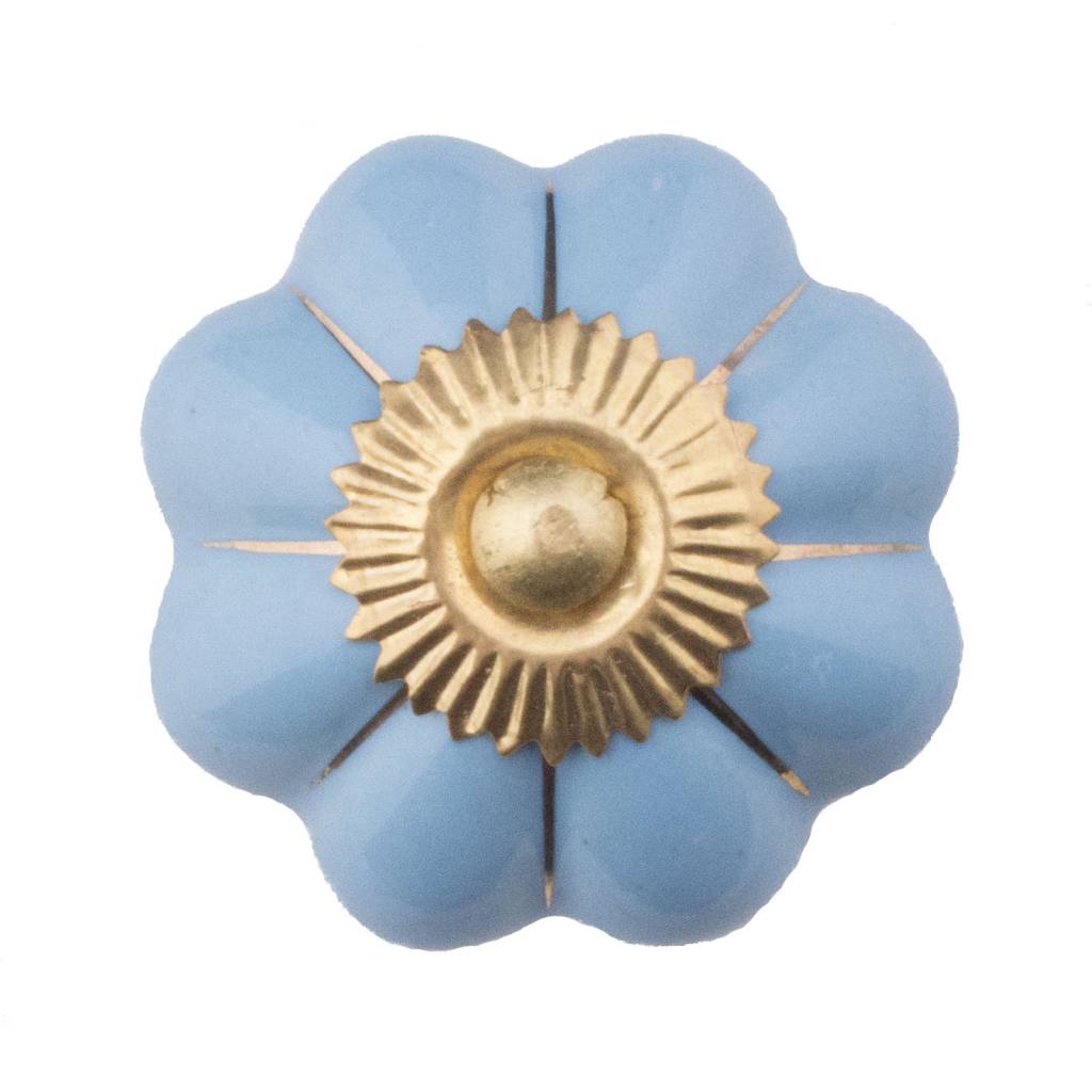 Meubelknop 40mm blauw goud bloem