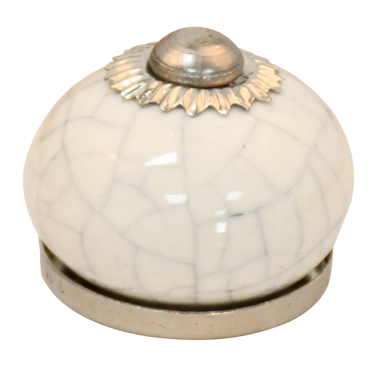 Porcelain knob 30mm white crackled silver