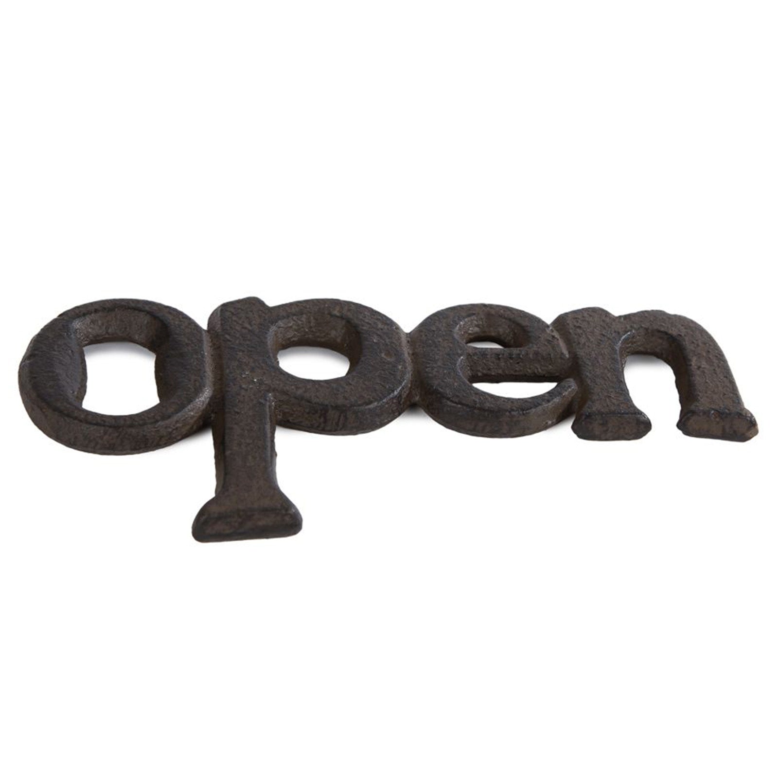 Antique brown bottle opener "Open" made of iron