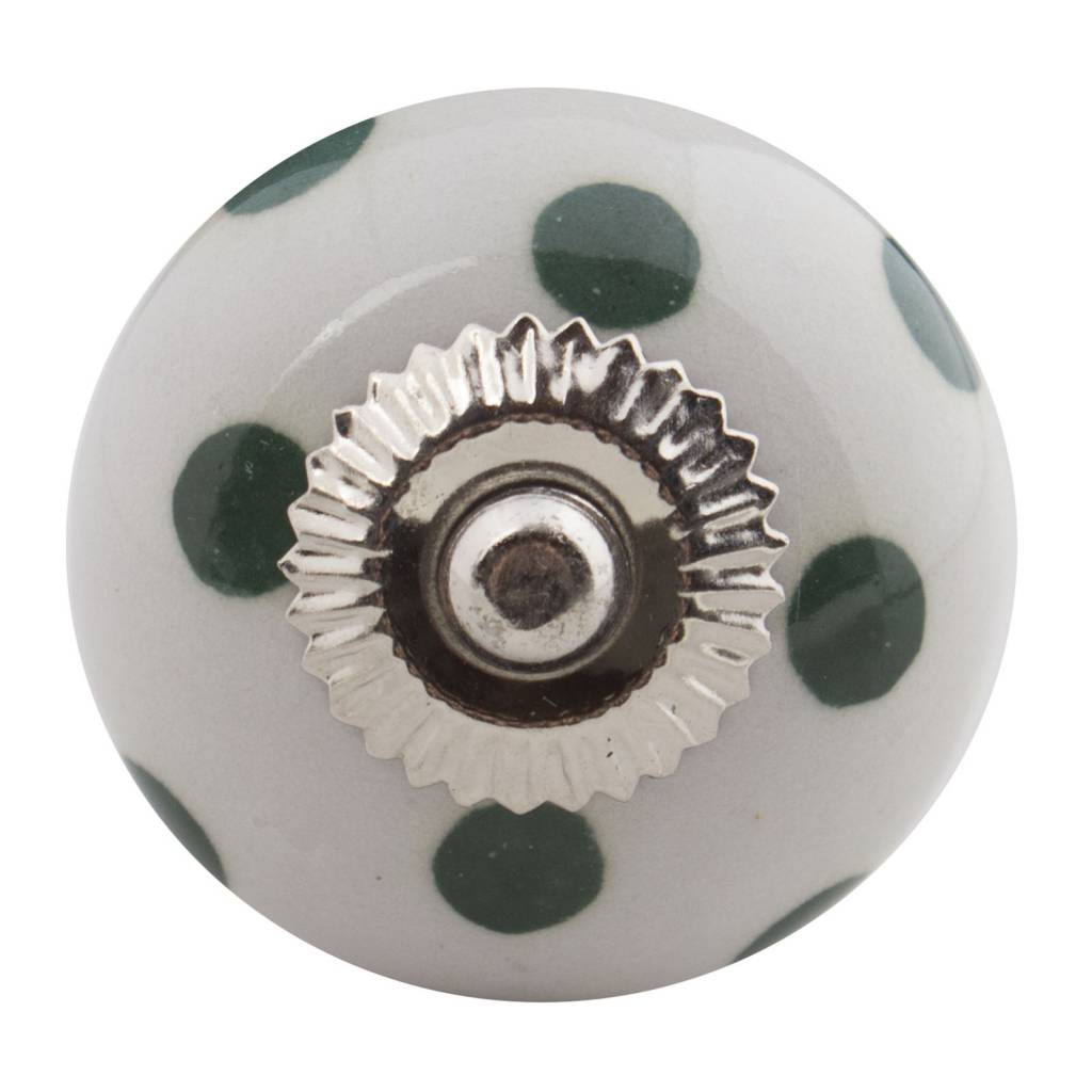 Furniture knob 40mm white green dotted - dark