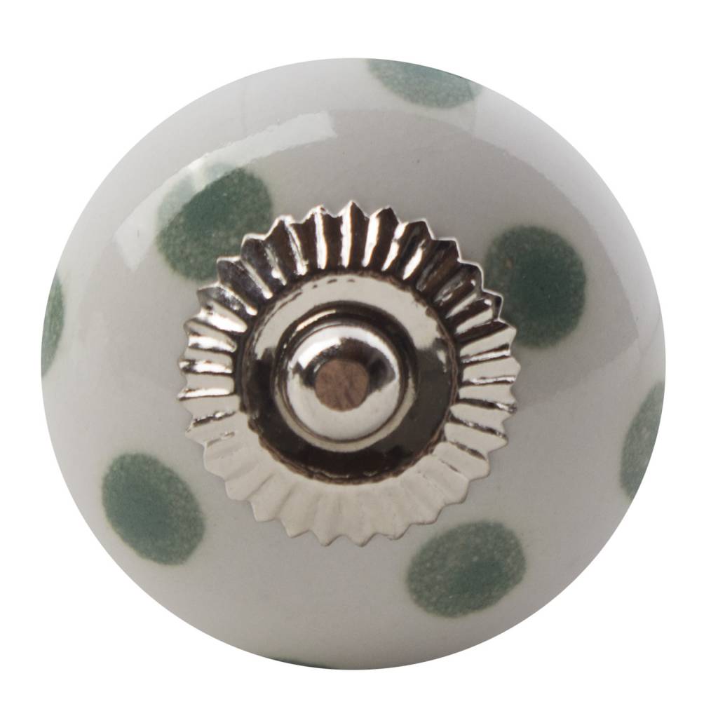 Furniture knob 40mm white green dotted - light