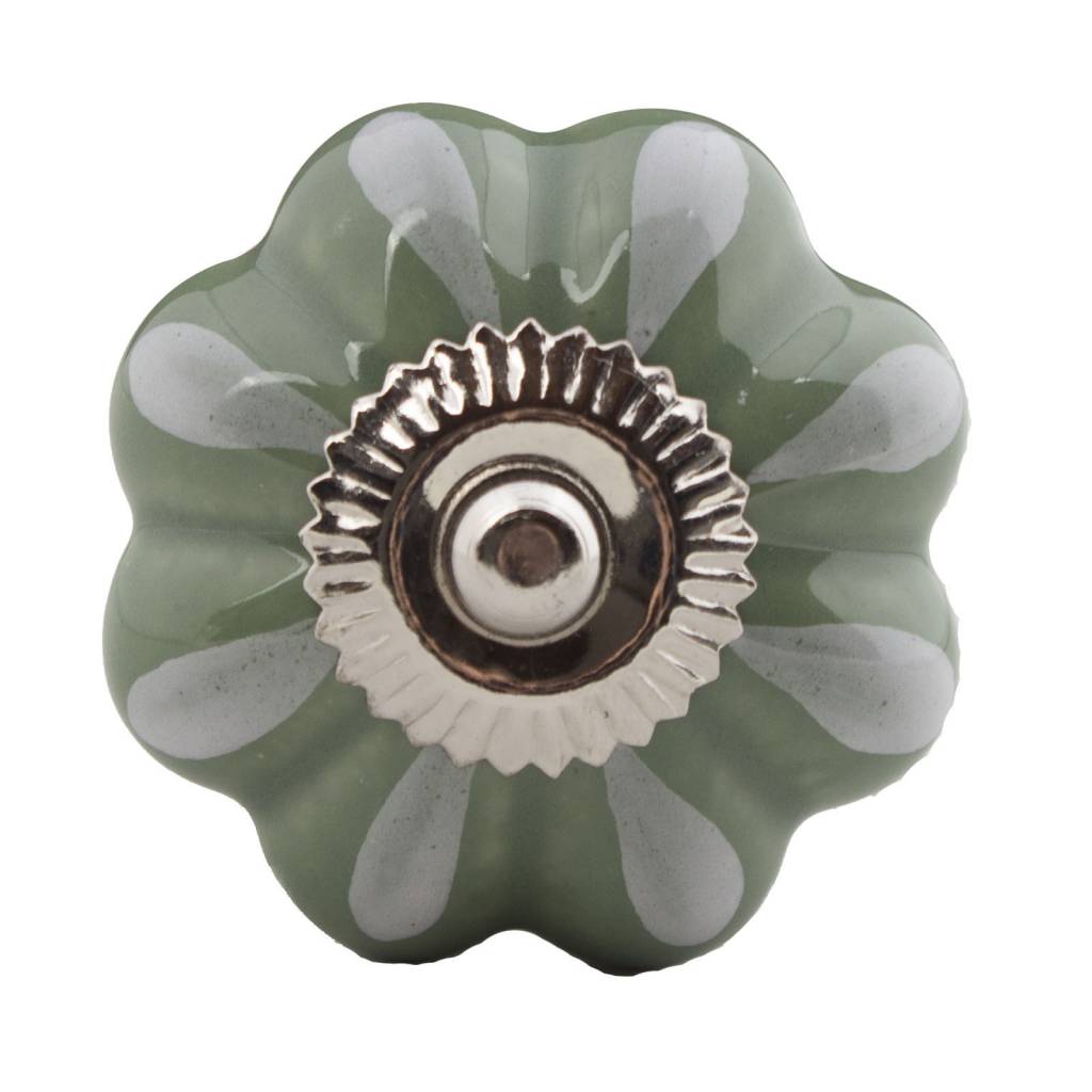 Furniture knob 40mm green white flower