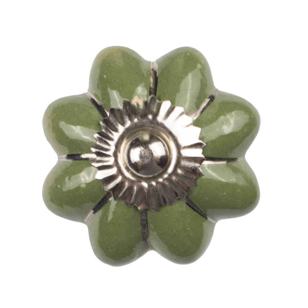 Meubelknop 40mm groen zilver bloem