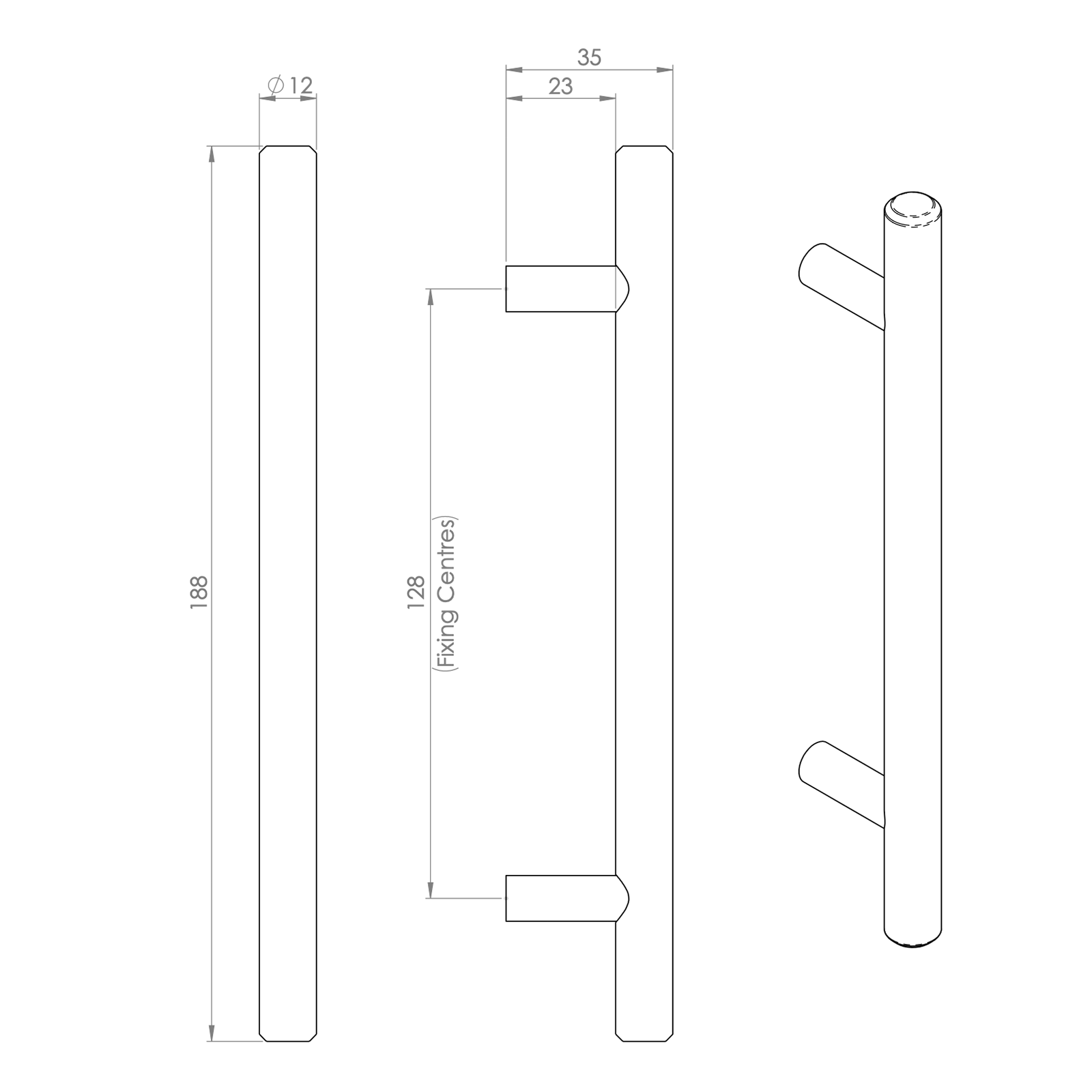 Stalen T-Bar Greep - Minimalistisch en Modern Design