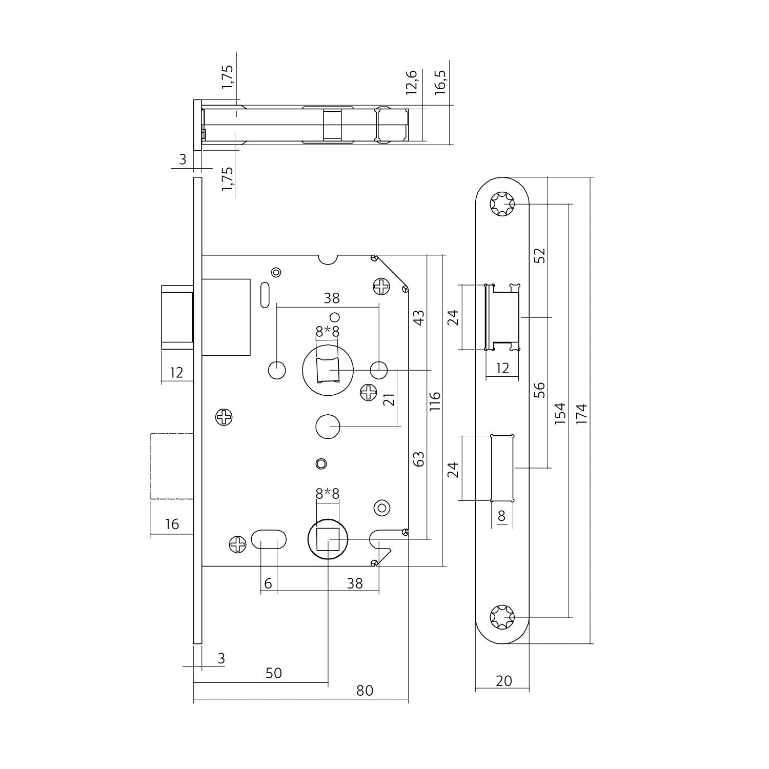 Bathroom/toilet lock 63/8mm black