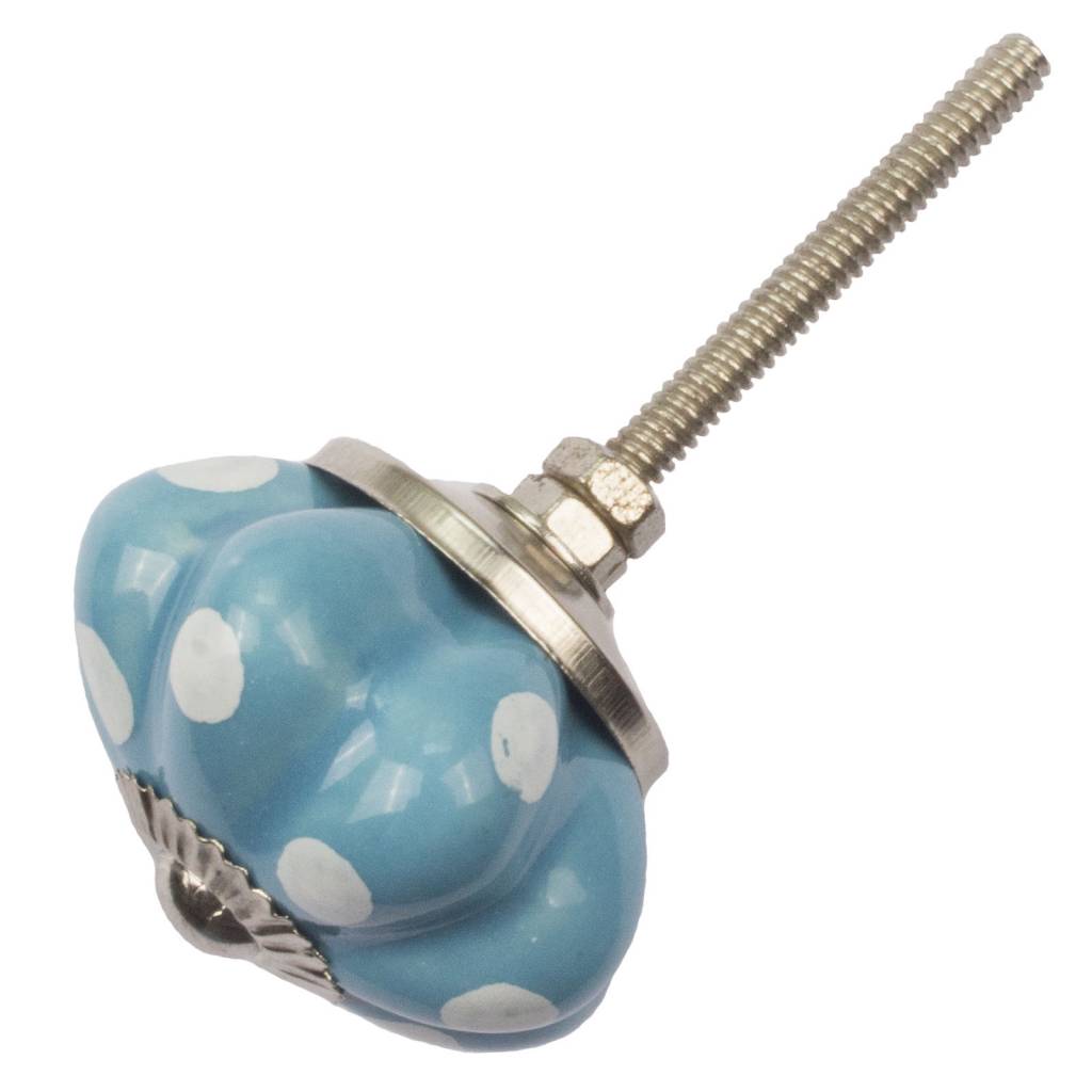 Furniture knob 40mm flower blue white dotted