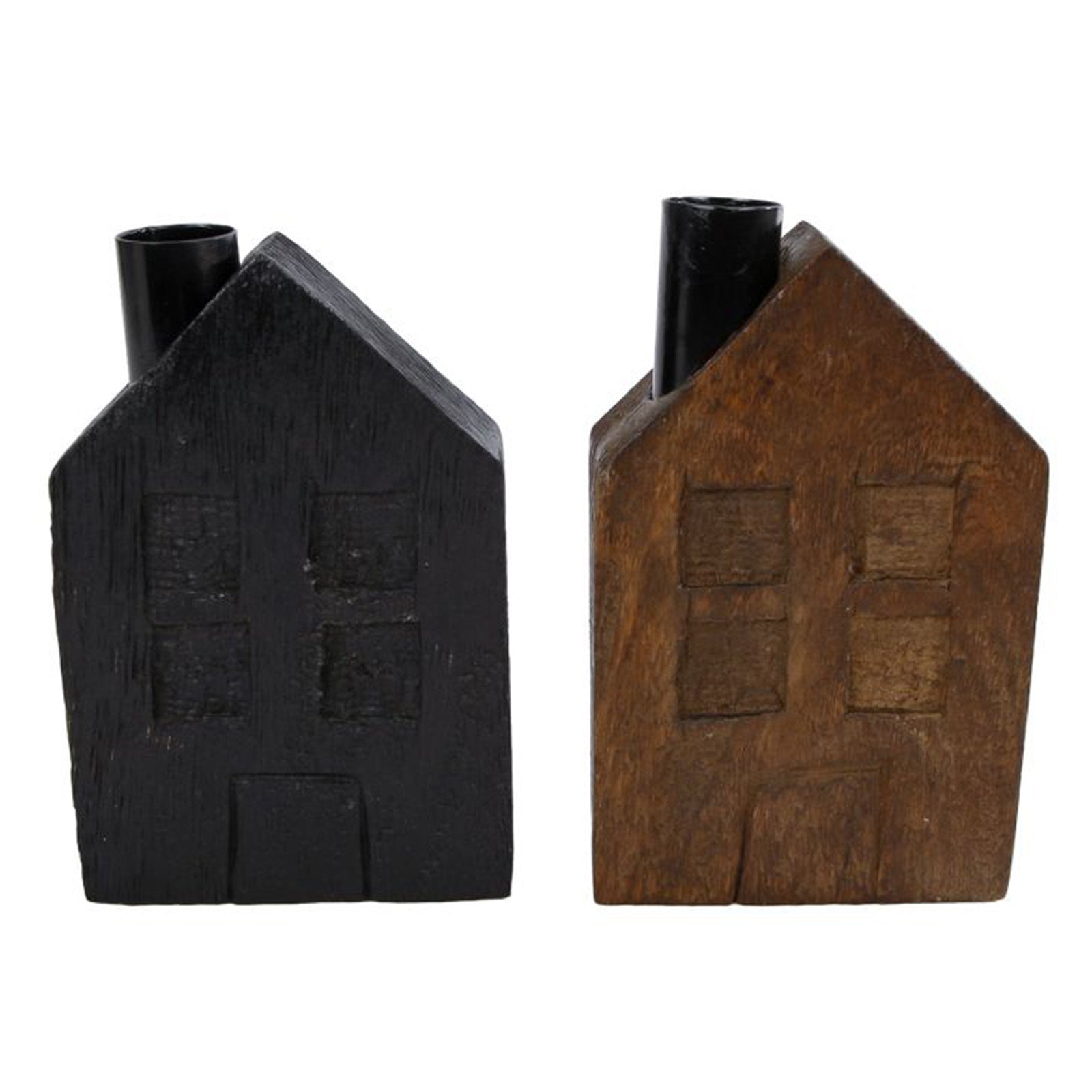 Candle holder House L - black or brown mango wood