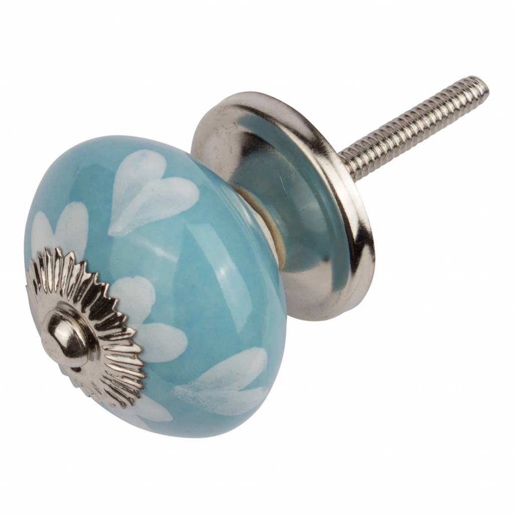 Meubelknop 40mm blauw wit hartjes