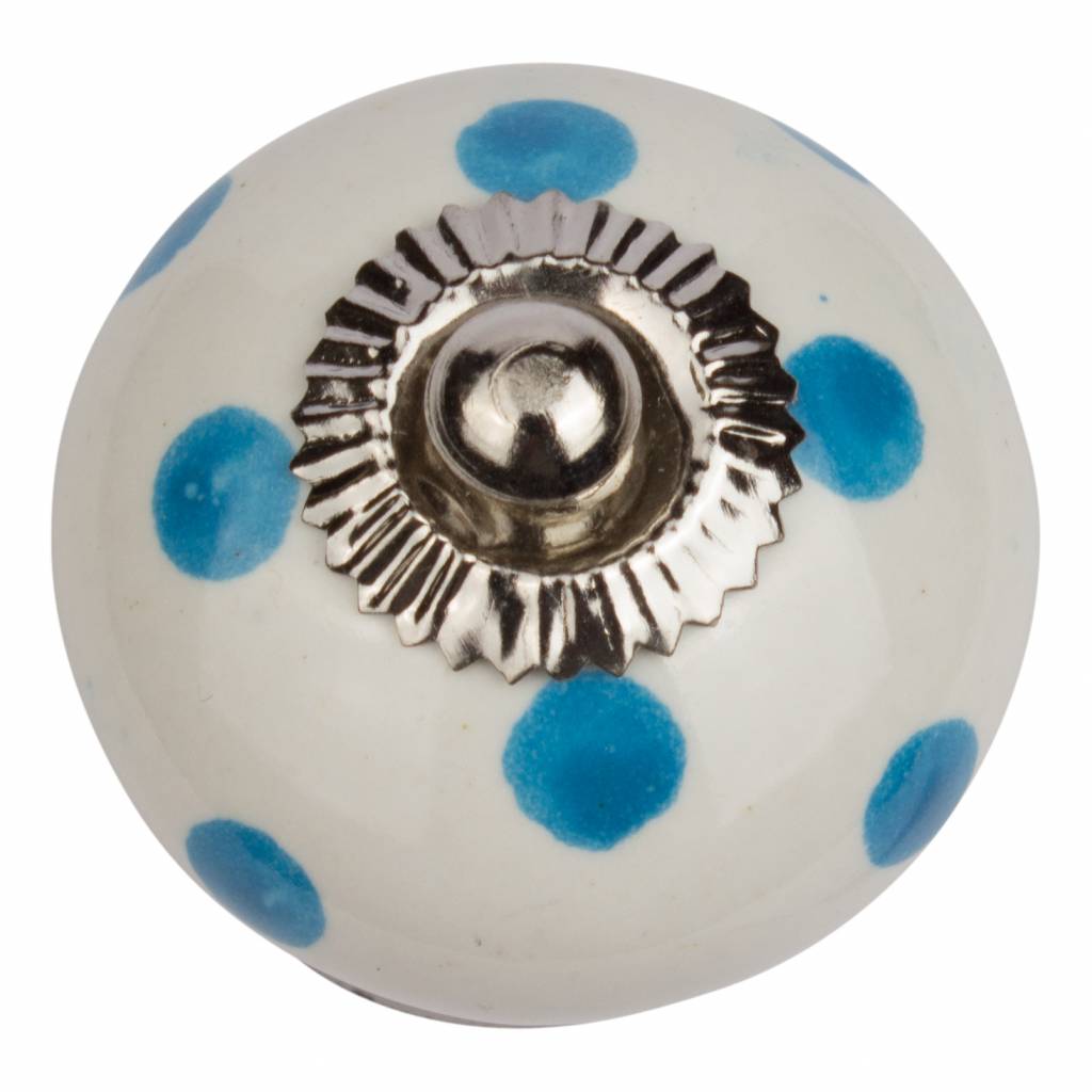 Furniture knob 40mm white blue dotted - dark