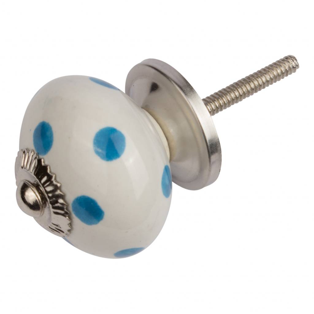 Furniture knob 40mm white blue dotted - dark