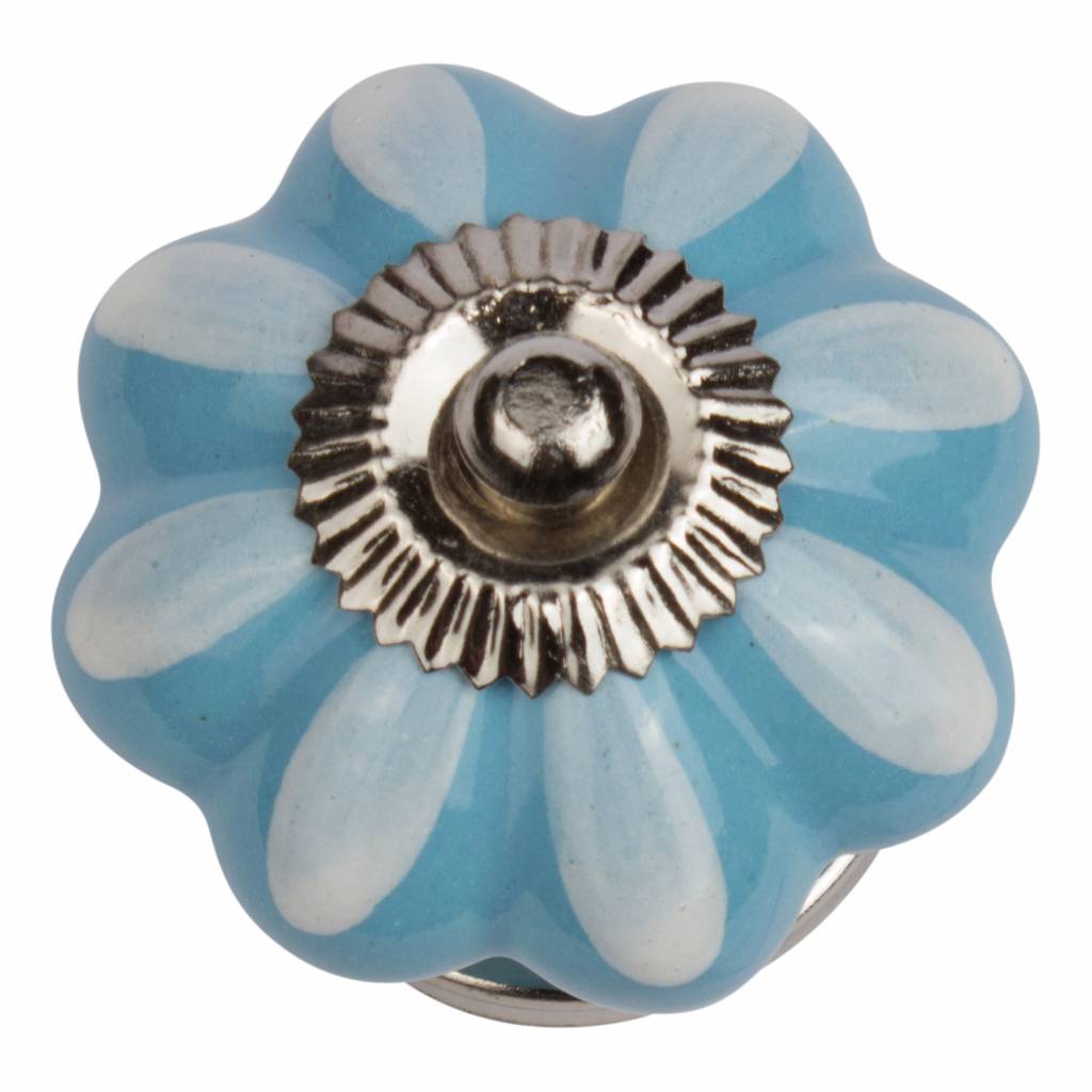 Meubelknop 40mm blauw wit bloem