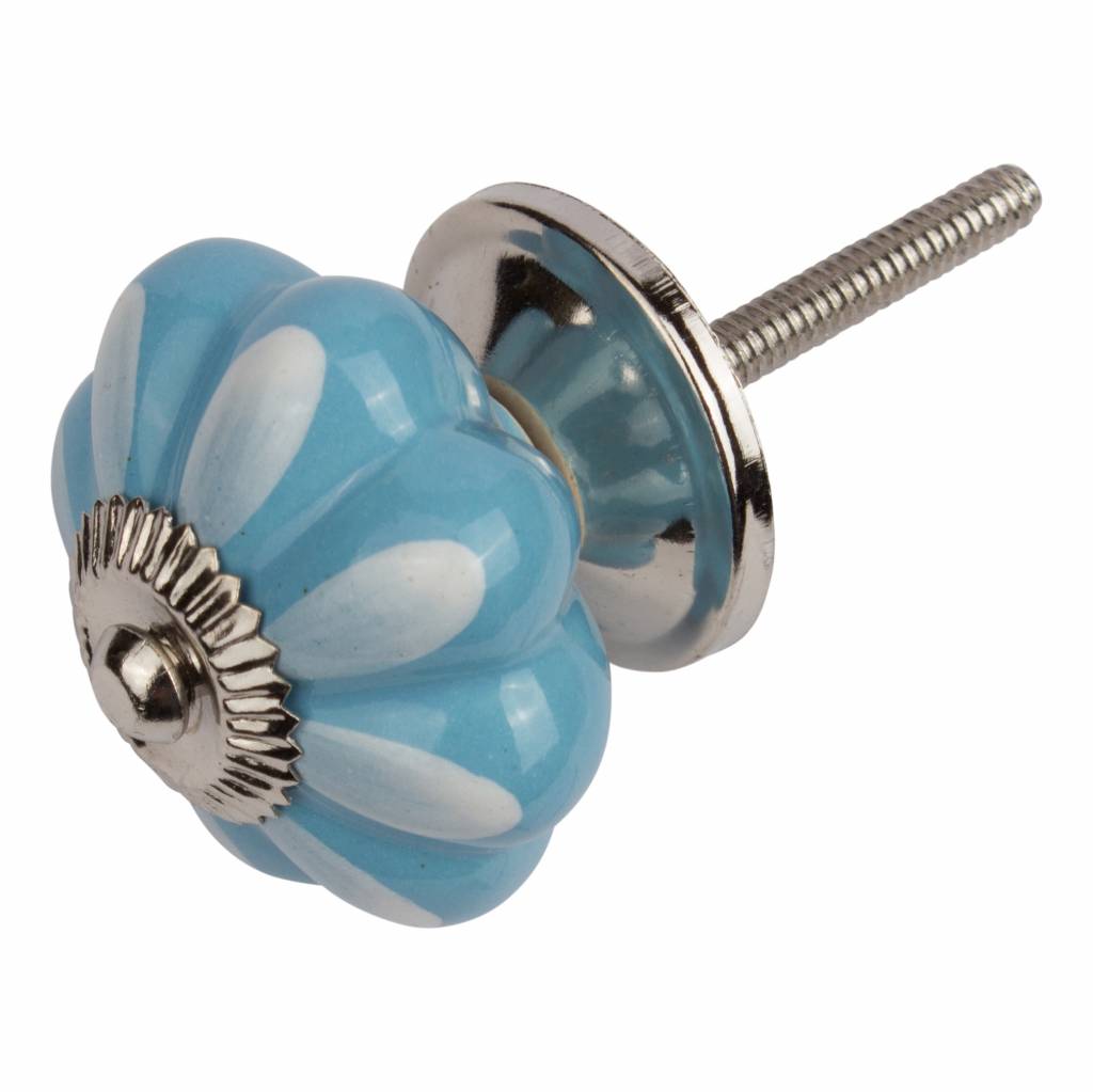 Meubelknop 40mm blauw wit bloem