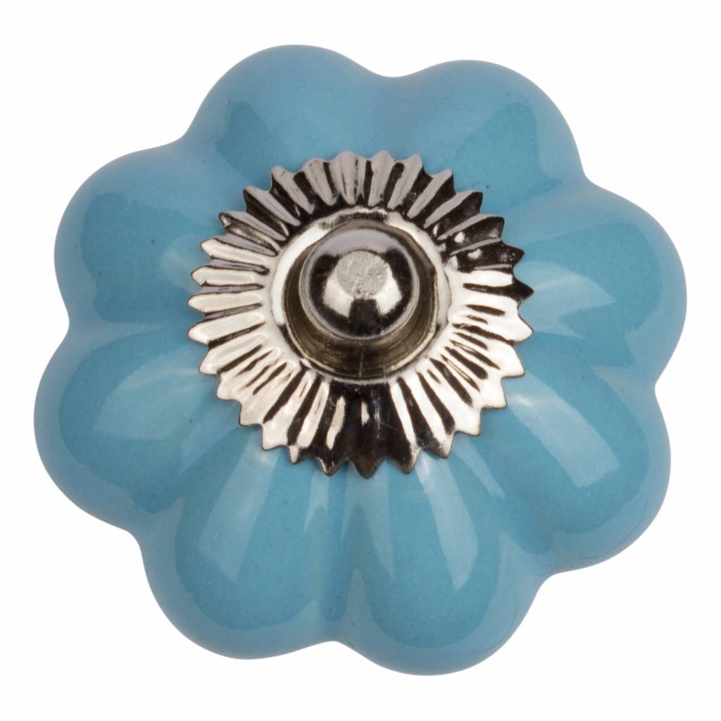 Meubelknop 40mm bloem blauw