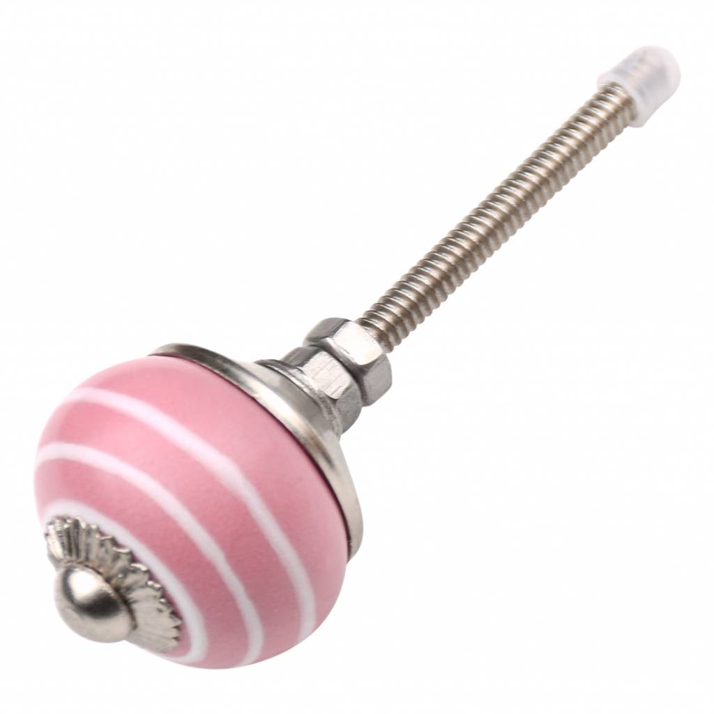 Meubelknop 30mm roze wit gestreept 30mm