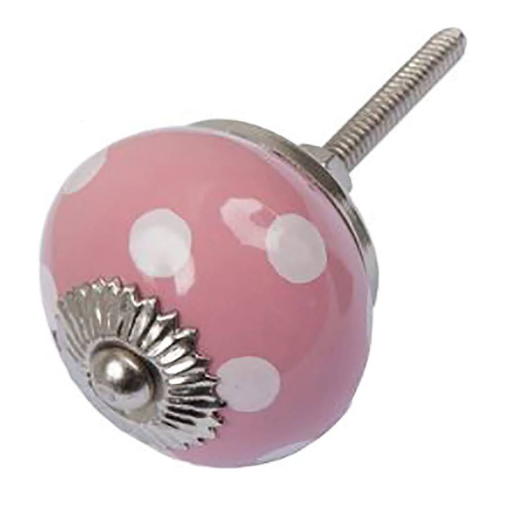 Furniture knob 40mm pink white dotted