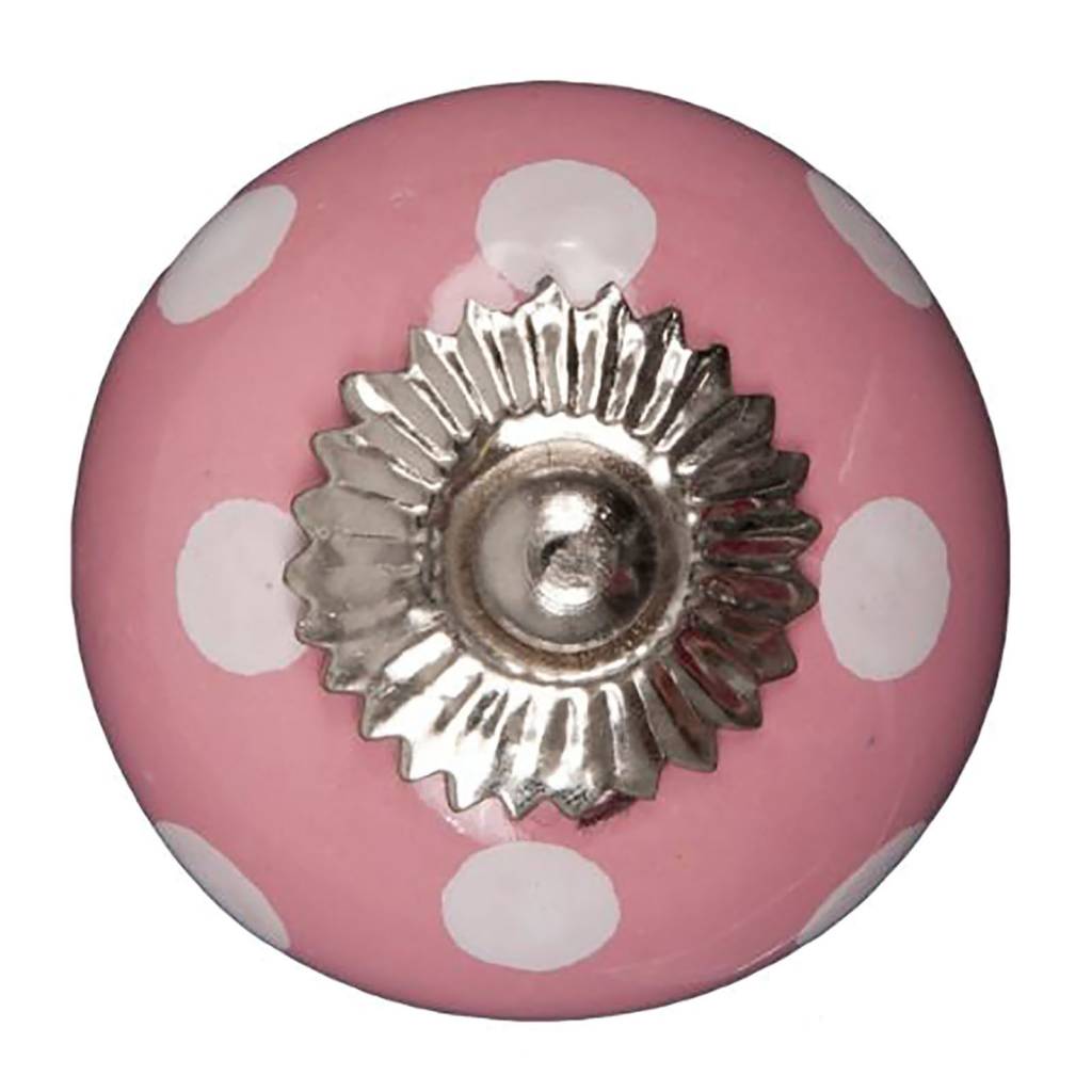 Furniture knob 40mm pink white dotted