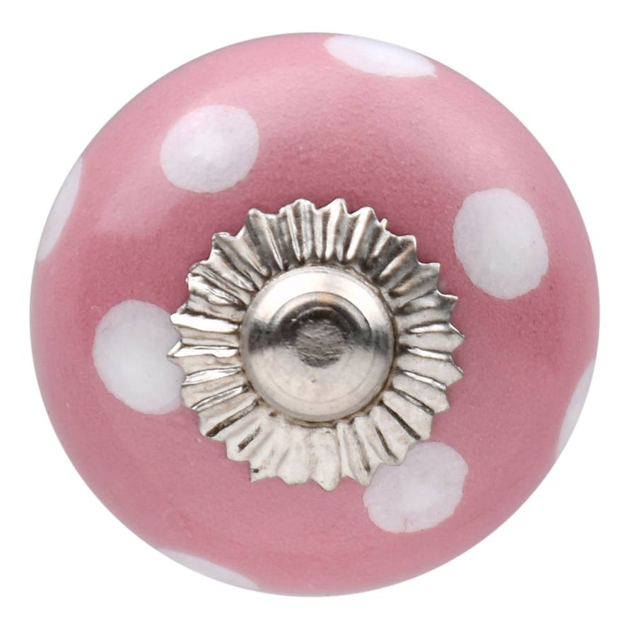 Furniture knob 30mm pink white dotted