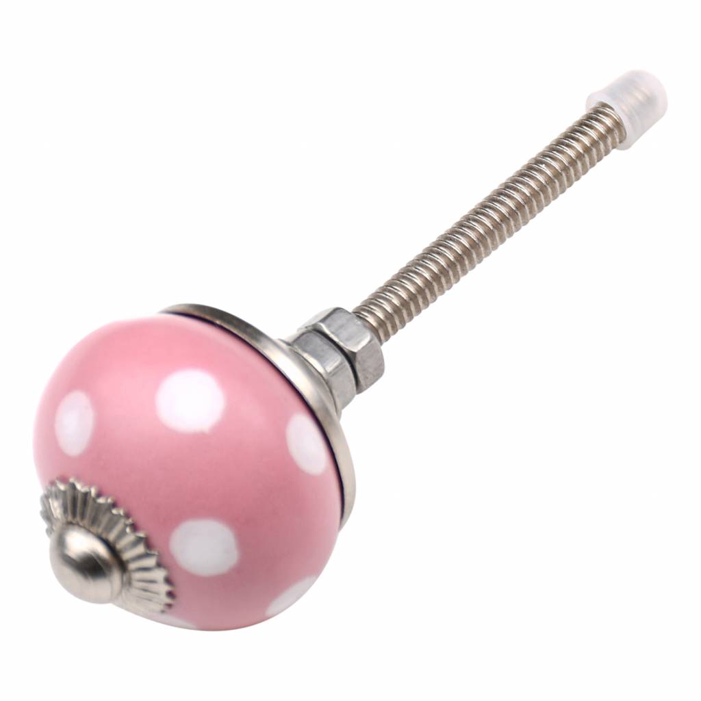 Furniture knob 30mm pink white dotted