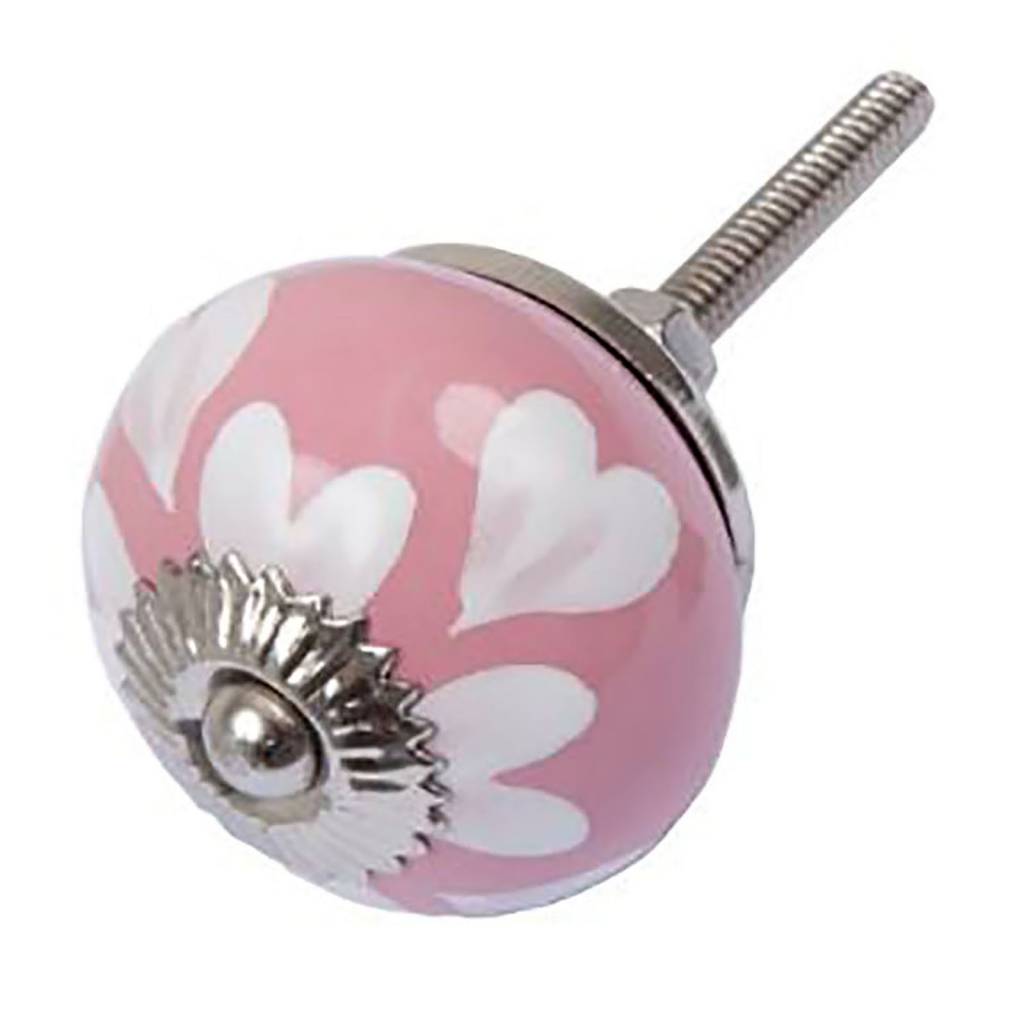 Furniture knob 40mm pink white hearts