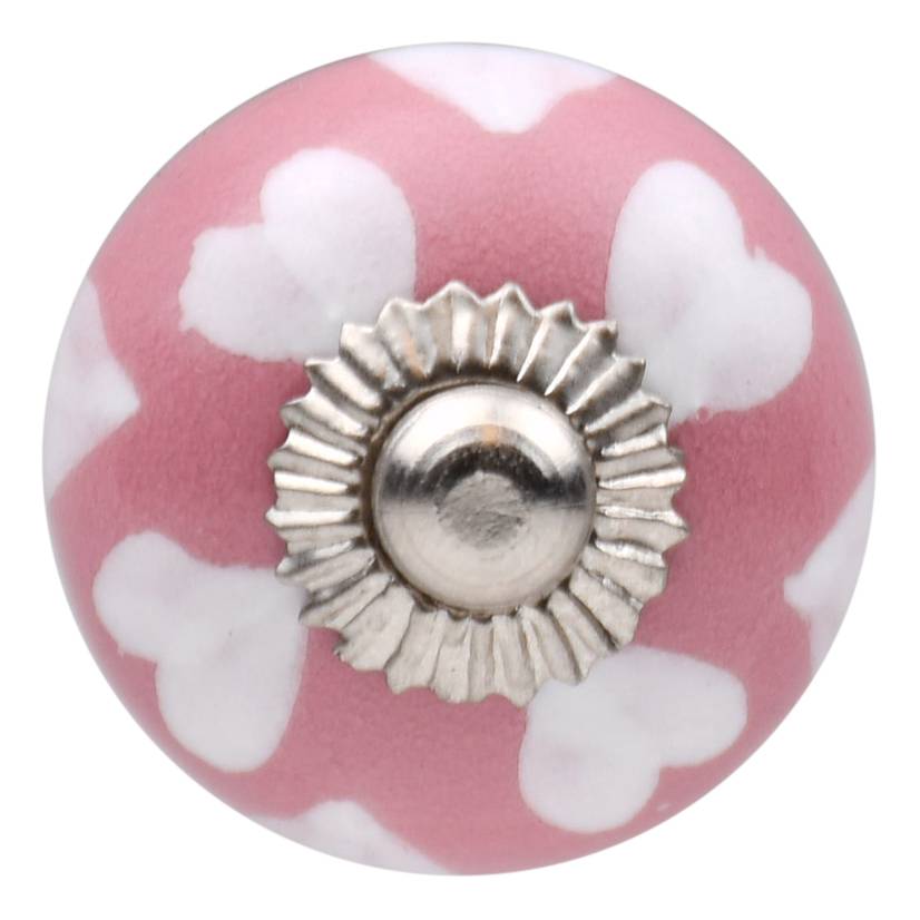 Furniture knob 30mm pink white hearts