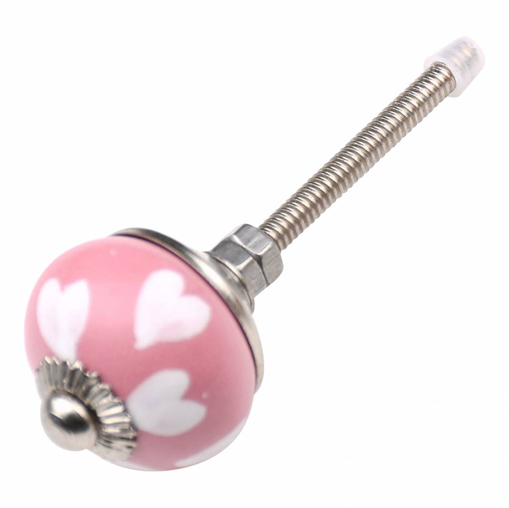 Furniture knob 30mm pink white hearts