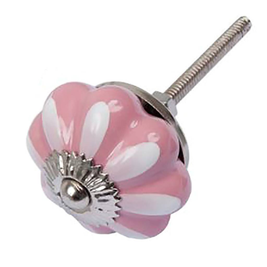 Furniture knob 40mm pink white flower