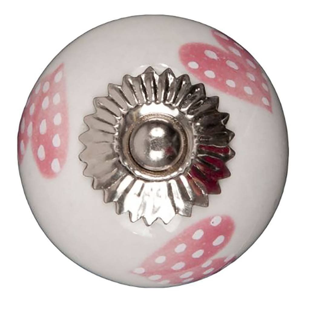 Furniture knob 40mm white pink dotted hearts | light