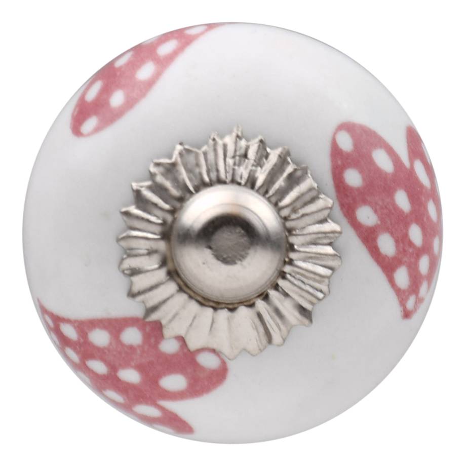 Furniture knob 30mm white pink dotted hearts light