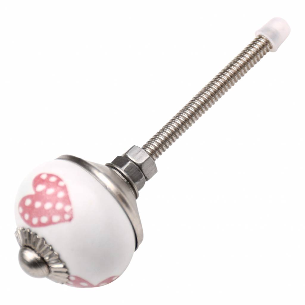 Furniture knob 30mm white pink dotted hearts light