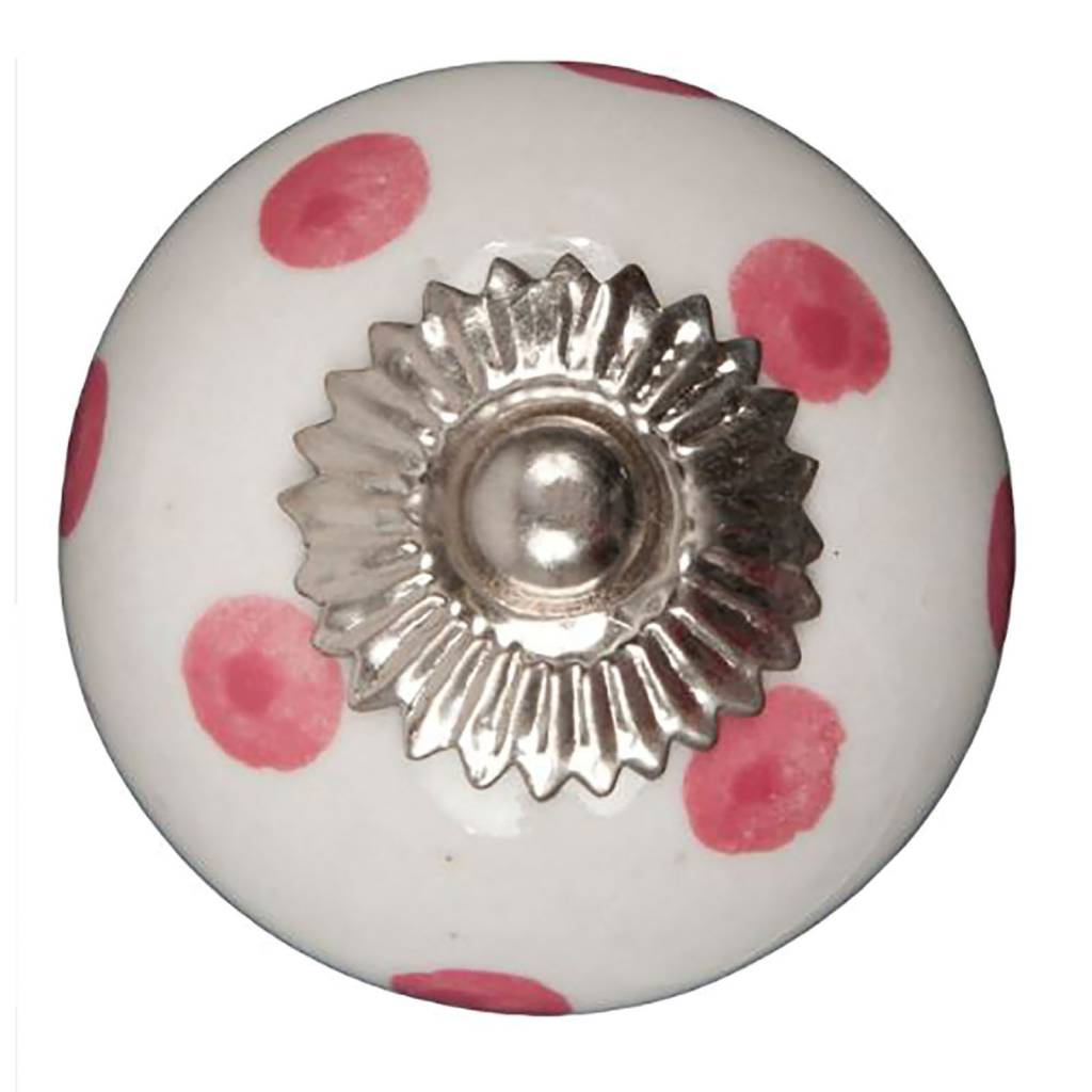 Furniture knob 40mm white pink dotted | dark