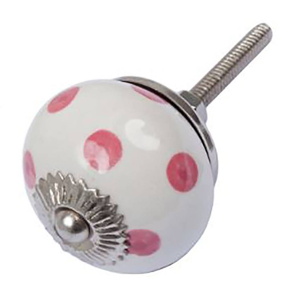 Furniture knob 40mm white pink dotted | dark