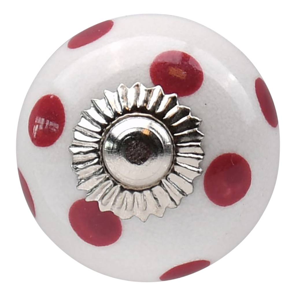 Furniture knob 30mm white pink dotted - dark