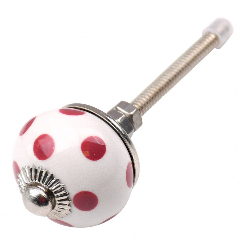 Furniture knob 30mm white pink dotted - dark