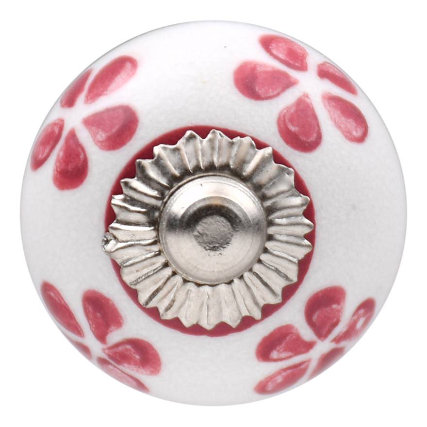 Furniture knob 30mm white pink flowers