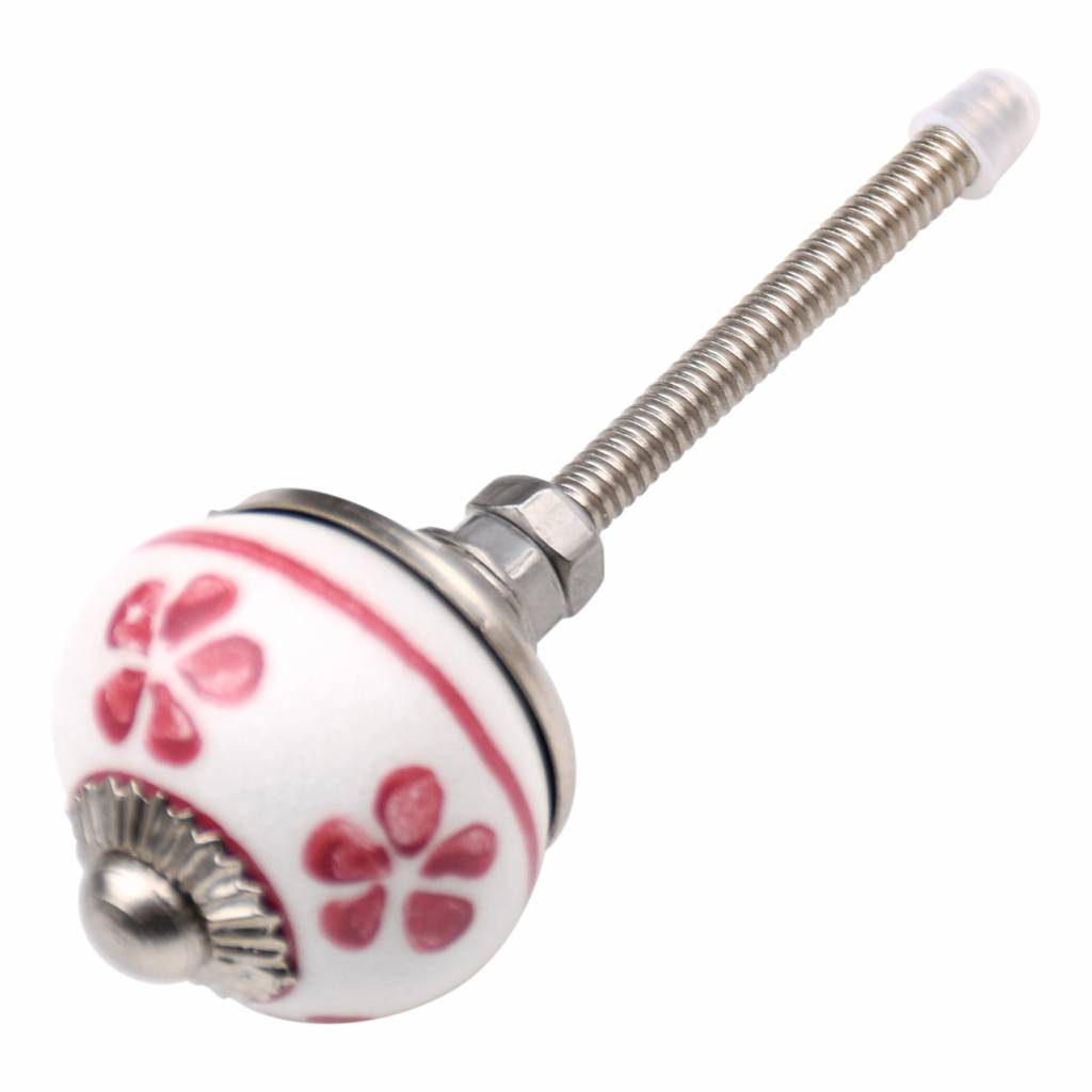 Furniture knob 30mm white pink flowers