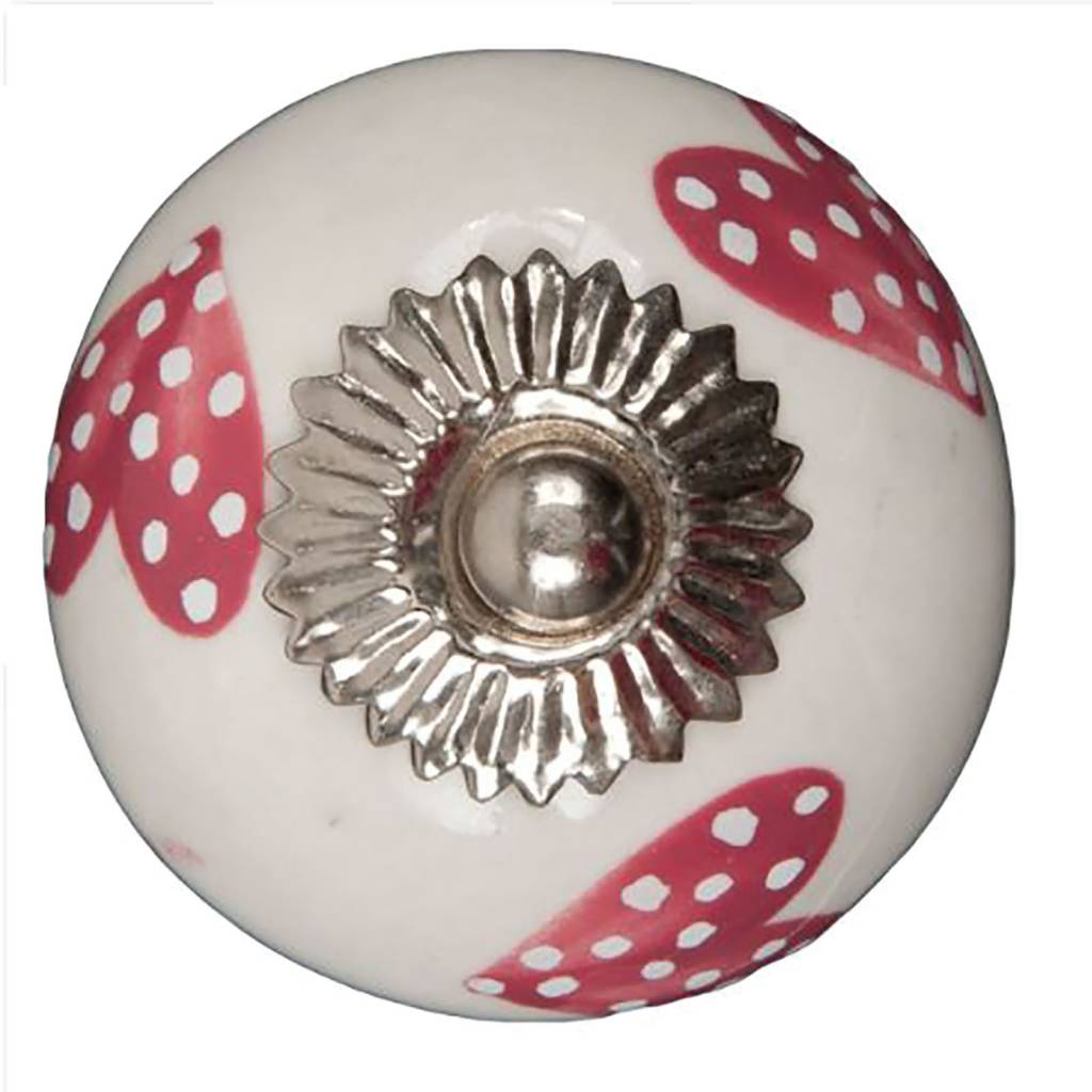 Furniture knob 40mm white pink dotted hearts | dark