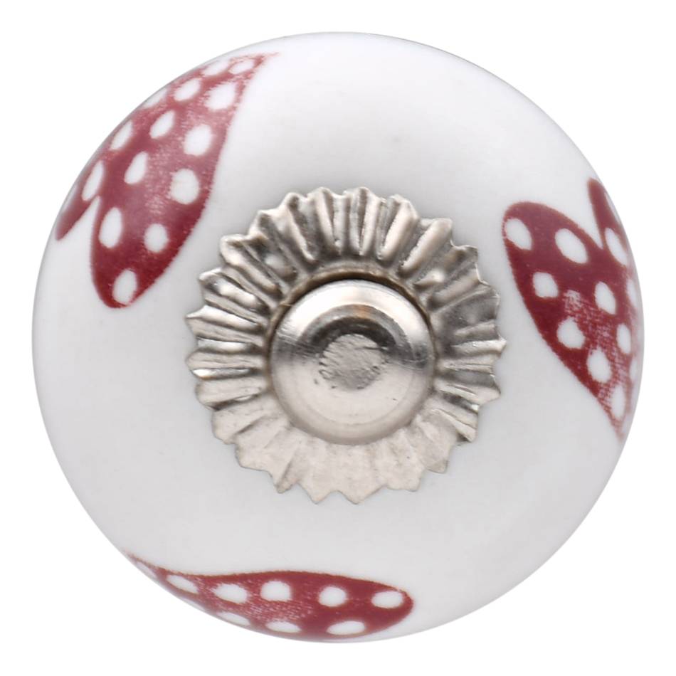 Furniture knob 30mm white pink dotted hearts - dark