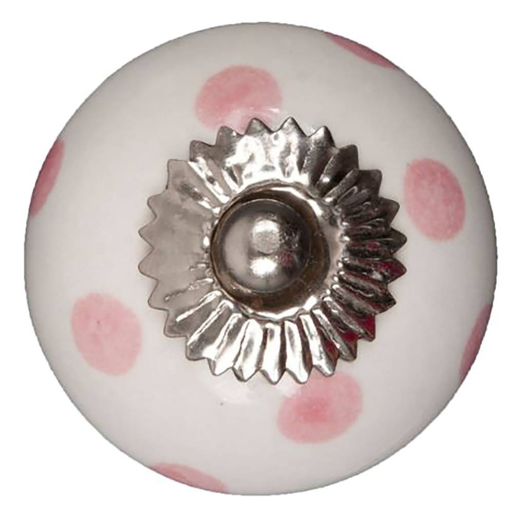 Furniture knob 40mm white pink dotted | light