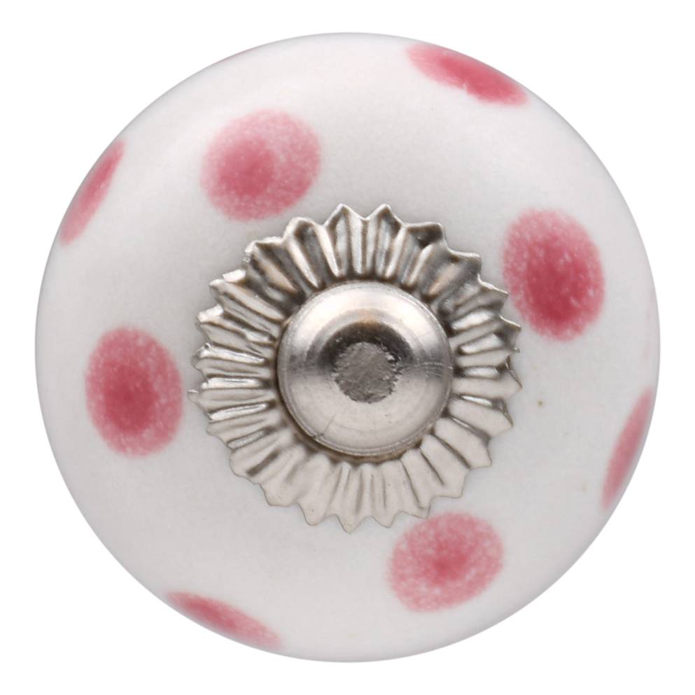 Furniture knob 30mm white pink dotted - light