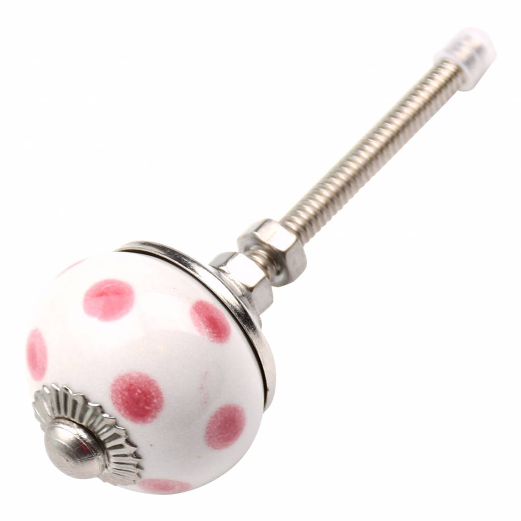 Furniture knob 30mm white pink dotted - light