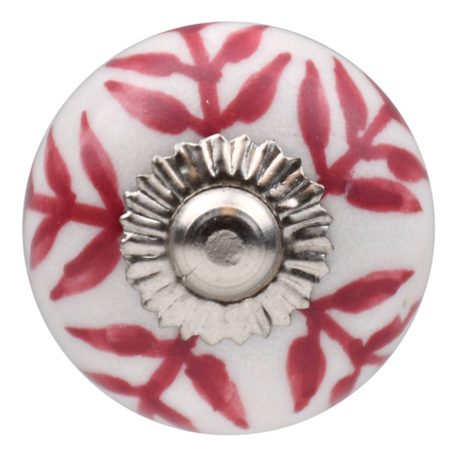 Furniture knob 30mm white pink leaves