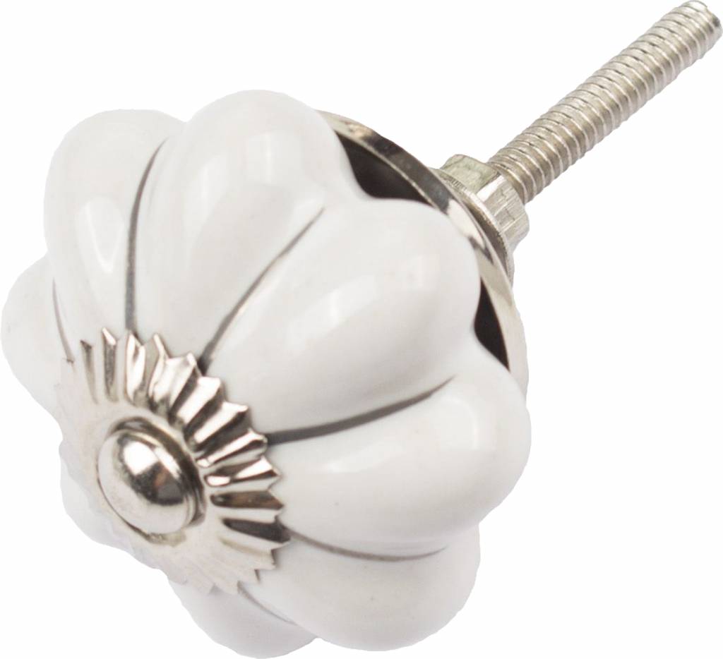 Furniture knob 40mm white silver flower