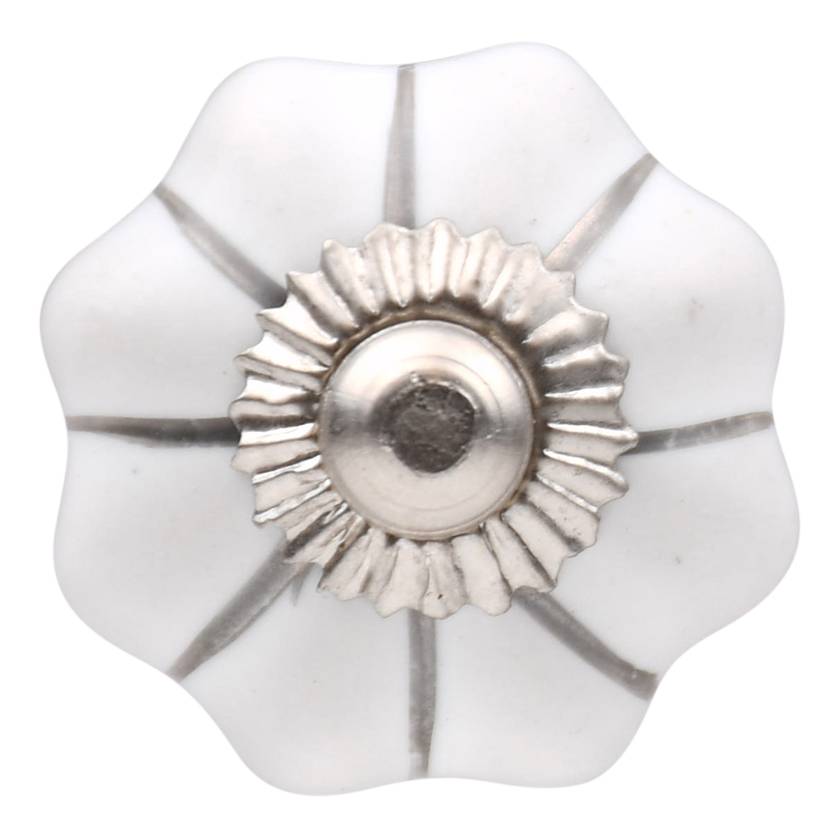 Furniture knob 30mm white silver flower