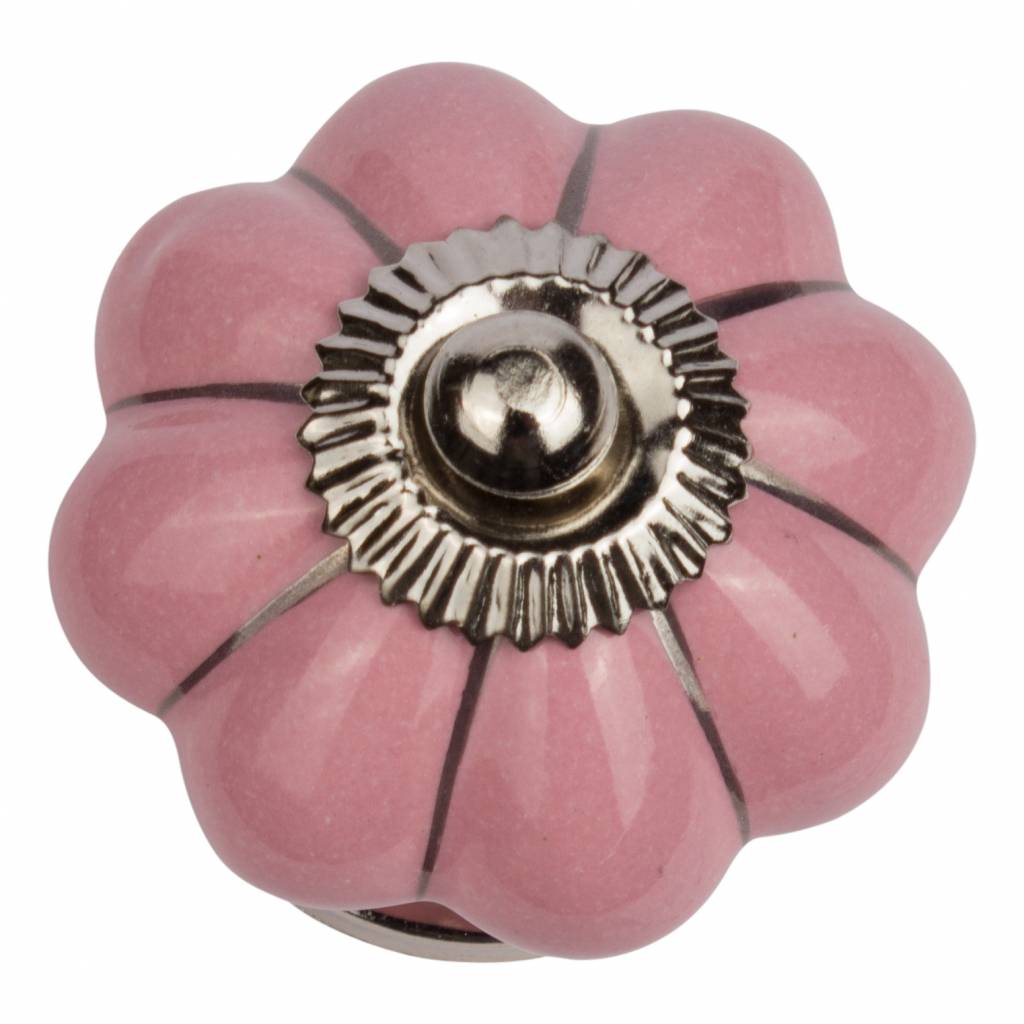 Meubelknop 40mm bloem, roze zilver