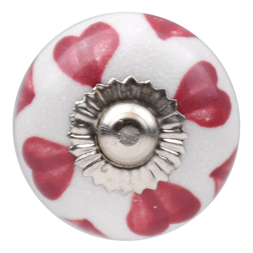 Furniture knob 30mm white pink hearts